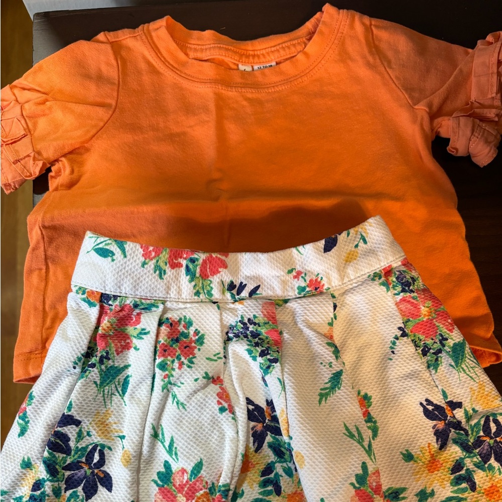 Orange Top and Floral Skirt Set